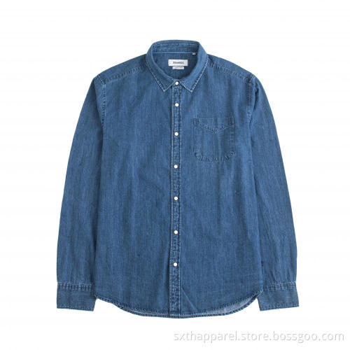 Mode herr långärmad blå bekväm denimskjorta